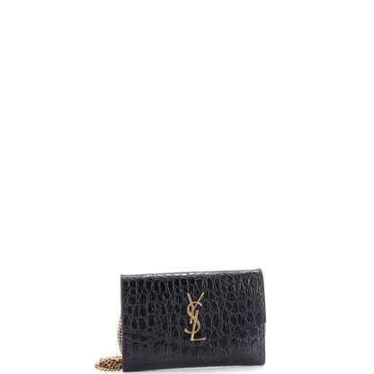 Saint Laurent Uptown Chain Wallet Crocodile Embossed Leather