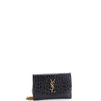Saint Laurent Uptown Chain Wallet Crocodile Embossed Leather
