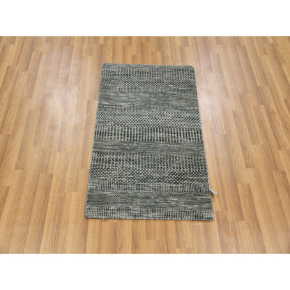 2'1"X3'1" Echo Gray Hand Knotted Dyed Wool Grass Design Mat Rug