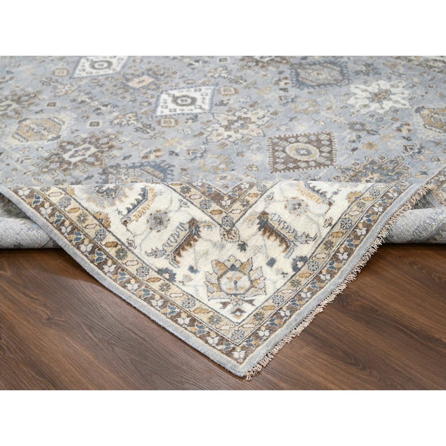 9'X12' Chrome Gray Organic Wool Karjihooz Design Hand Knotted Rug