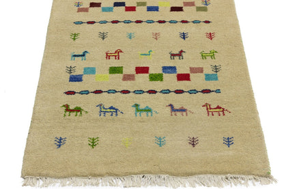 Hand-Knotted Tribal Indo-Gabbeh Pictorial Runner
