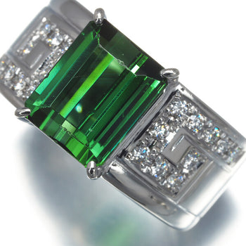 Tasaki Ring Green Tourmaline 4.04Ct Diamond