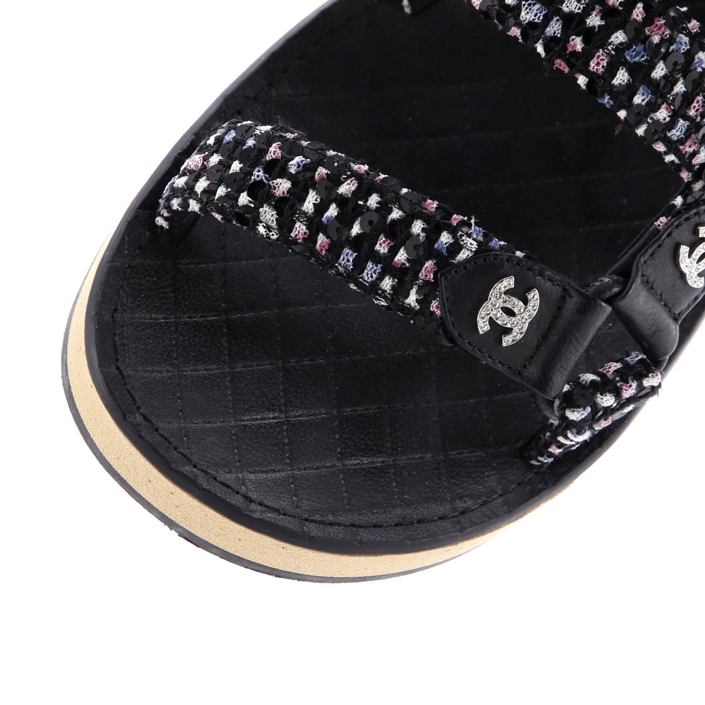 Chanel Women'S Crystal Cc Sandals Tweed