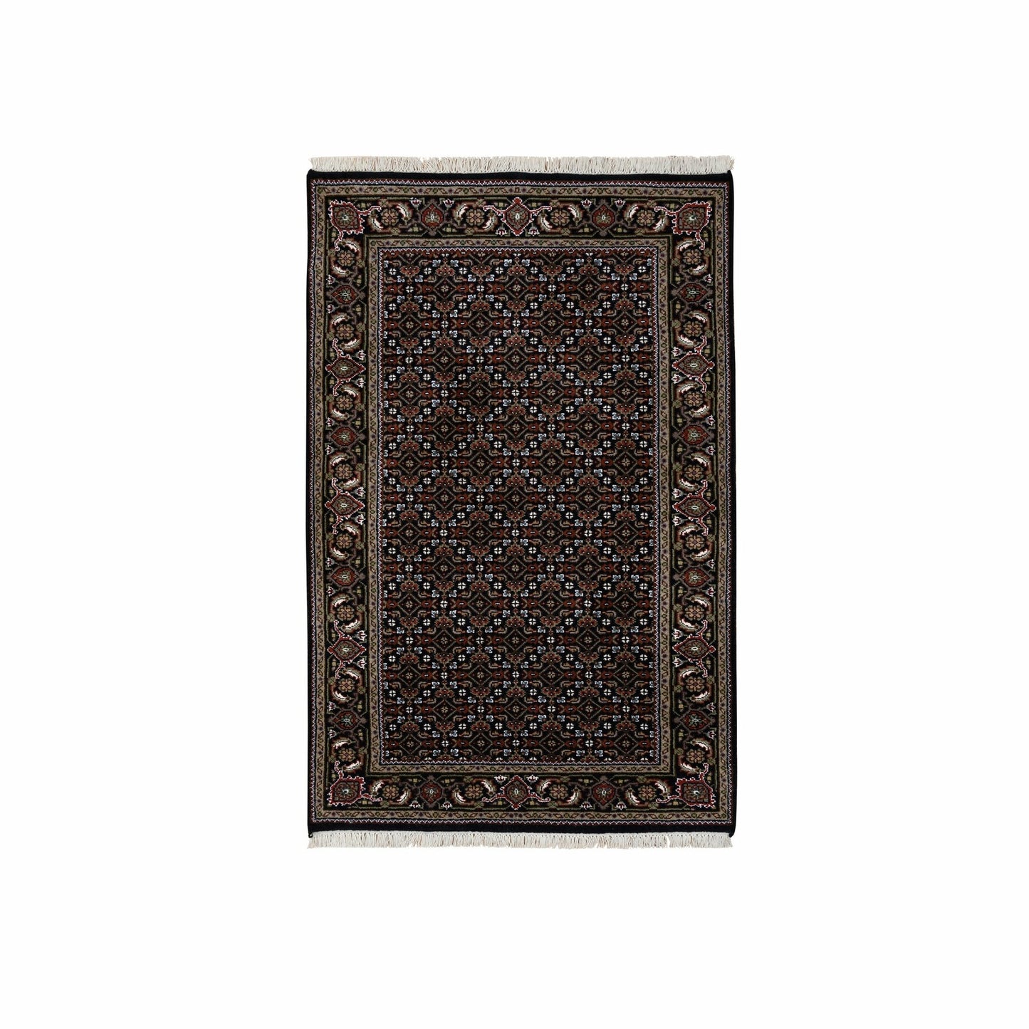3'X5'2" Black Hand Knotted Wool And Silk Herrita 175 Kpsi Rug