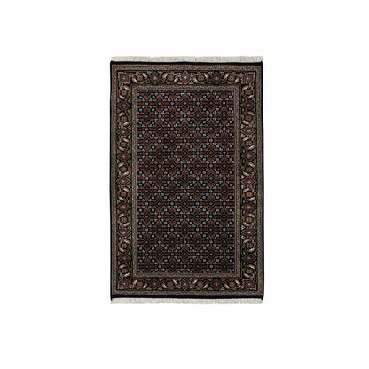 3'X5'2" Black Hand Knotted Wool And Silk Herrita 175 Kpsi Rug