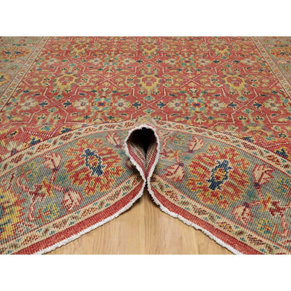 9'X11'10" Red 100% Wool Hand Knotted Antiqued Oushak Design Oriental Rug
