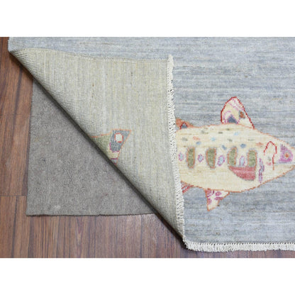 9'2"X11'9" Light Gray Soft Wool Hand Knotted Afghan Peshawar Rug