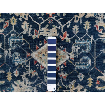 3'2"X4'10" Blue Erased Heris All Over Design Hand Knotted Pure Wool Rug