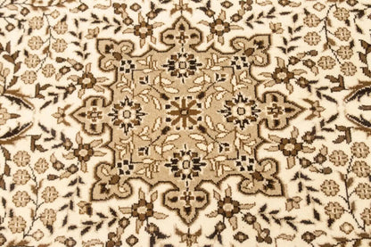 Handmade Vintage Style Cream Floral Kirman Rug
