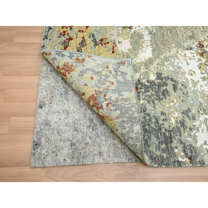 7'10"X10'1" Gray Abstract Design Pure Wool Hand Knotted Oriental Rug