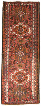 Vintage Red Geometric Runner Rug Narrow Farmhouse