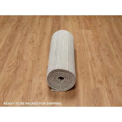2'7"X12' Ivory Hand Loomed Plain Modern Design Undyed All Wool Runner Rug