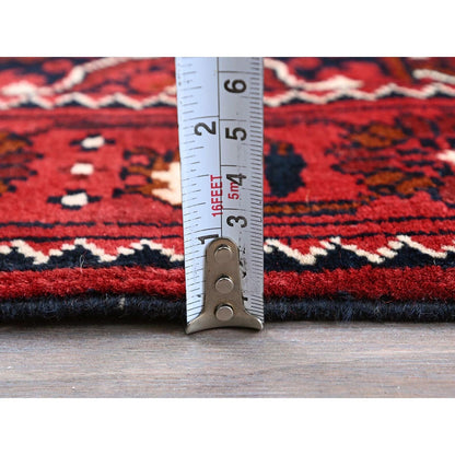2'7"X5'2" Red Afghan Khamyab Tribal Design Hand Knotted All Wool Runner Rug