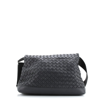 Bottega Veneta Classic Fold Over Messenger Bag Intrecciato Leather Large