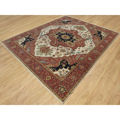 8'2"X10'2" White Antiqued Fine Heris Re-Creation Wool Hand Knotted Rug