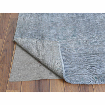 7'9"X11' Gray Worn Wool Vintage Hand Knotted Farsian Tebraz Rug