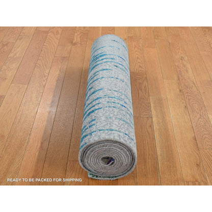 2'7"X14' The Cardiac Sari Silk With Textured Wool Runner Hand Knotted Rug