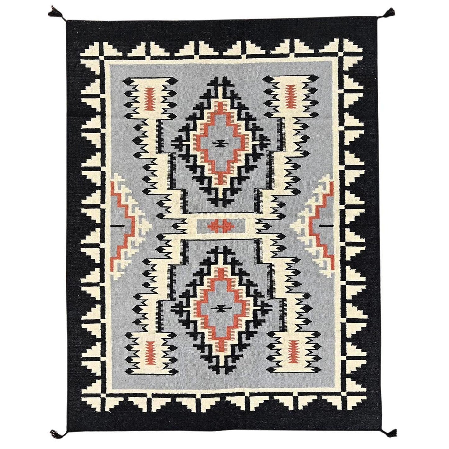 5'3"X7' Gray American Geometric Design Rug Flat Weave Hand Woven Wool