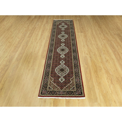 2'7"X12'1" Red Wool And Silk Tebraz Mahi Fish Design Oriental Runner Rug