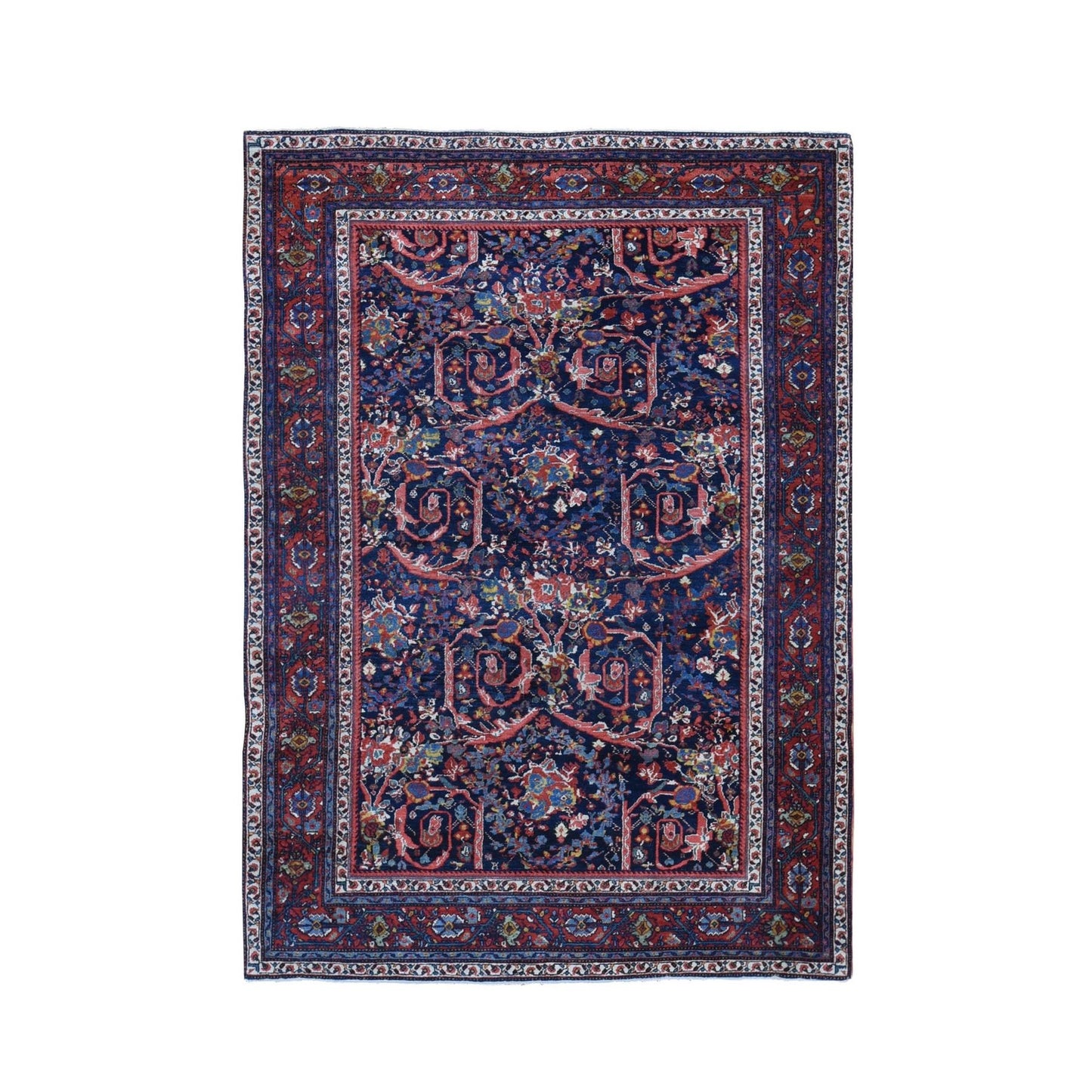 4'7"X6'9" Navy Antique Zoroastrian Mustaffi Design Wool Hand Knotted Rug