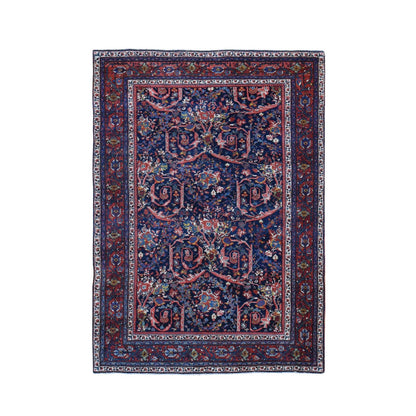 4'7"X6'9" Navy Antique Zoroastrian Mustaffi Design Wool Hand Knotted Rug
