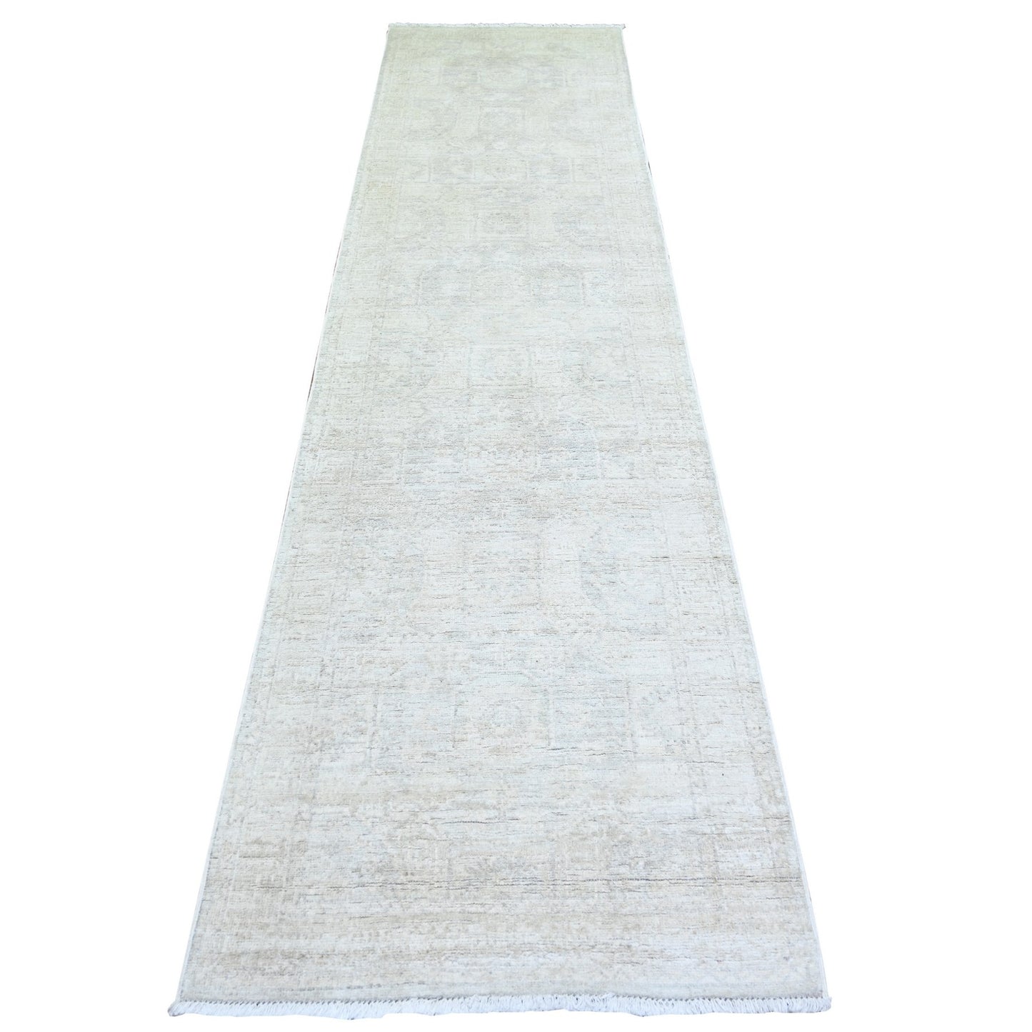 2'8"X11' White Wash Peshawar Wool Hand Knotted Runner Oriental Rug