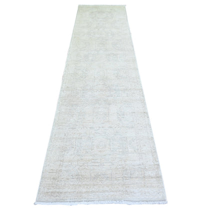 2'8"X11' White Wash Peshawar Wool Hand Knotted Runner Oriental Rug