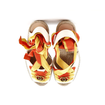 Gucci Women'S Gg Ankle Tie Wedge Espadrilles Canvas