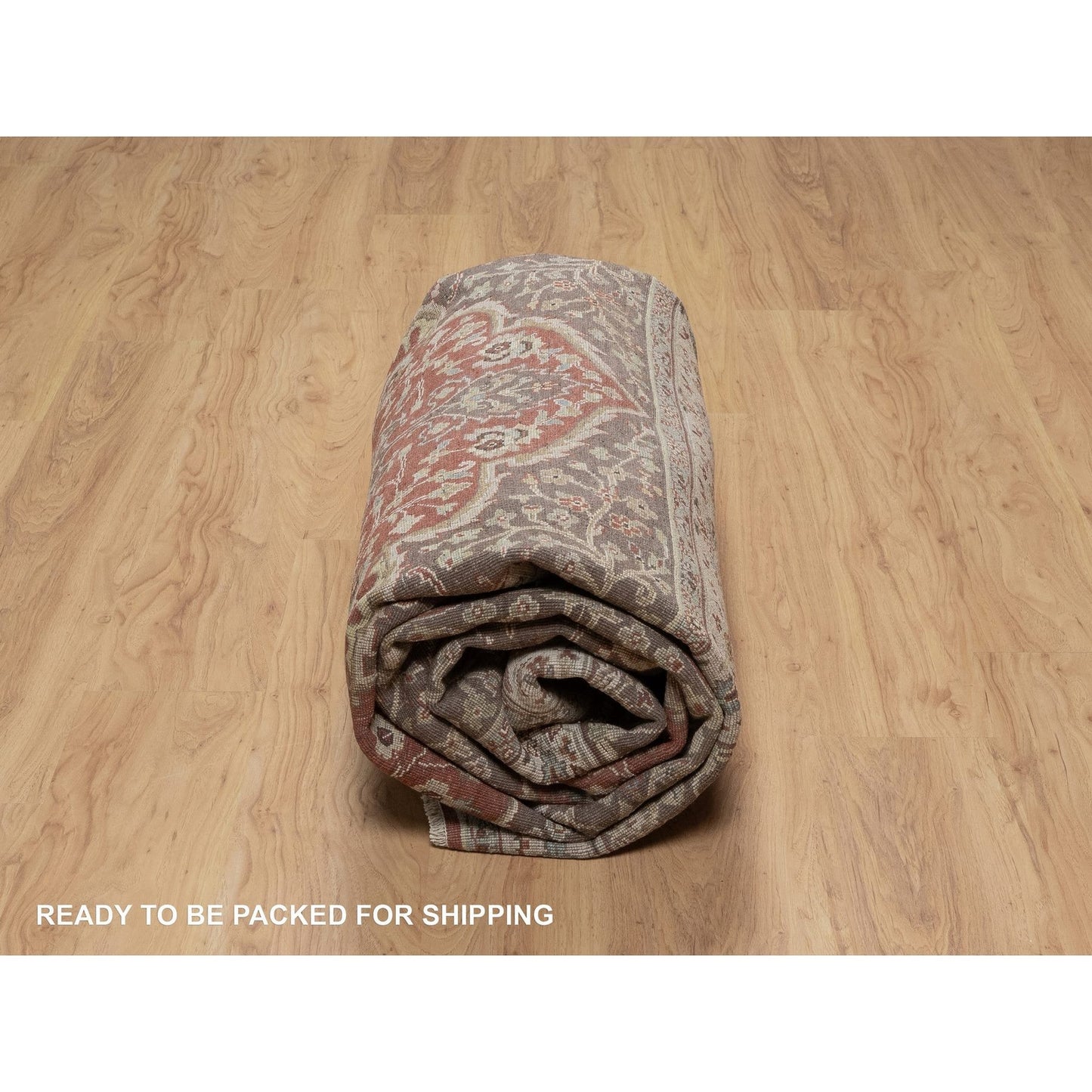7'10"X10'1" Red Antiqued Fine Heris Re-Creation Hand Knotted Wool Rug