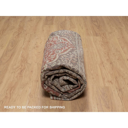 7'10"X10'1" Red Antiqued Fine Heris Re-Creation Hand Knotted Wool Rug