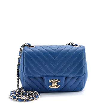 Chanel Square Classic Single Flap Bag Chevron Lambskin Mini