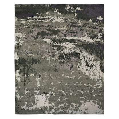 8'X9'10" Gray, Abstract Design, Hand Knotted, Wool And Silk, Oriental Rug