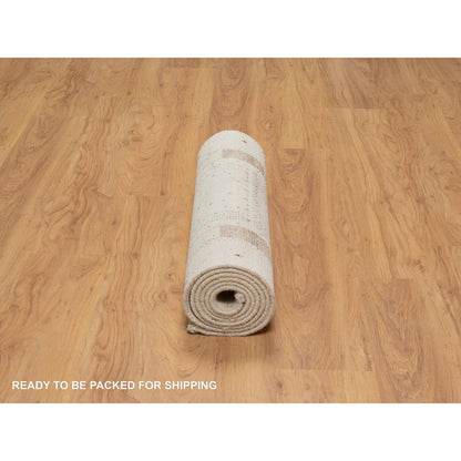 2'8"X8' Ivory Hand Knotted Lori Buft Modern Design Pure Wool Runner Rug