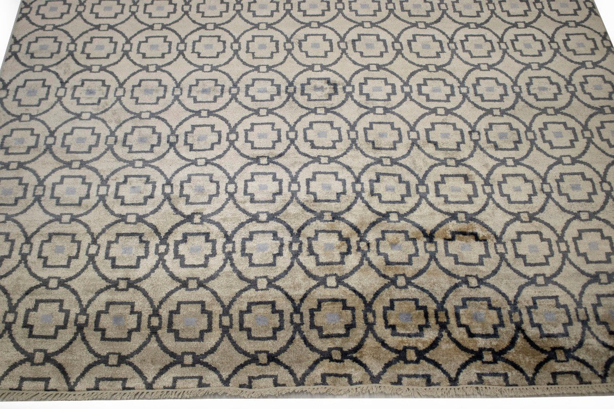 8X10 Handmade Modern Geometric Style Rug Beige Contemporary Home Decor Carpet