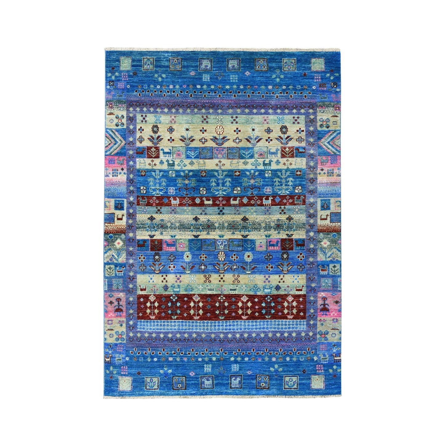 4'X5'10" Colorful Kashkuli Gabbeh Pure Wool Hand-Knotted Oriental Rug