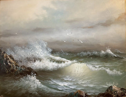 Roal English Seascape Oil Painting Signed Canadian Marine Art Framed