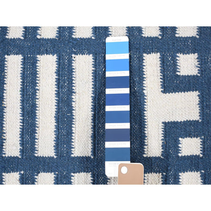 5'2"X7' Yale Blue Kilim Design Flat Weave Hand Woven Organic Wool