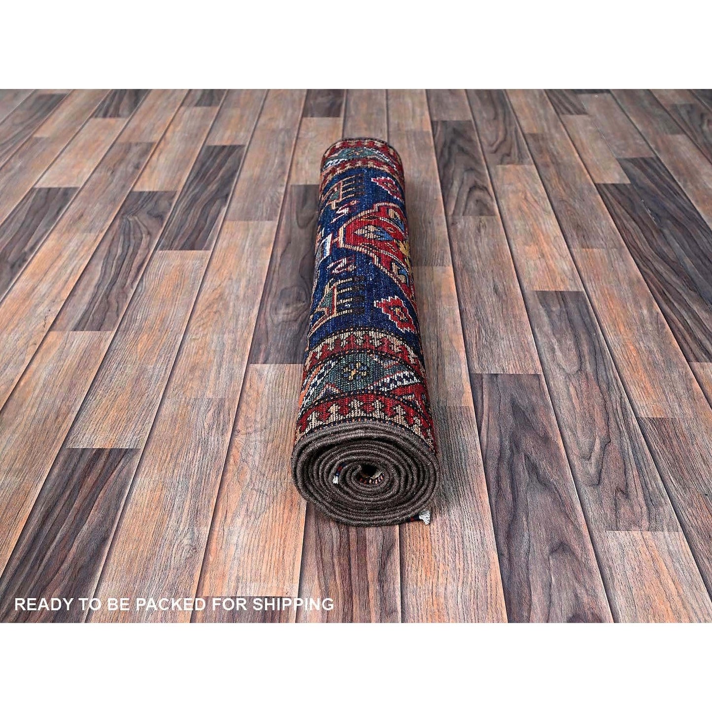 2'8"X9'6" Navy Blue Caucasian Design Revival Hand Knotted Wool Runner Rug