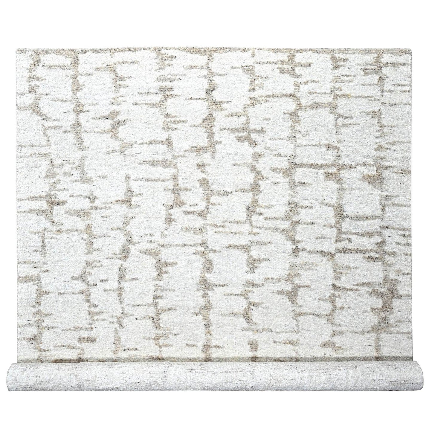 12'X14'10" Ivory Minimalist Swedish Design Hand Knotted Pure Wool Xl Rug