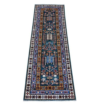 2'X5'9" Pine Green Hand Knotted Willow And Cypress Tree Design Runner Rug