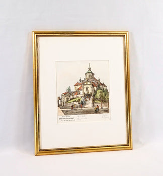 Signed Herta Czernik-Kobanz Gzonning Original Etching Hand Coloring Haydnkirche