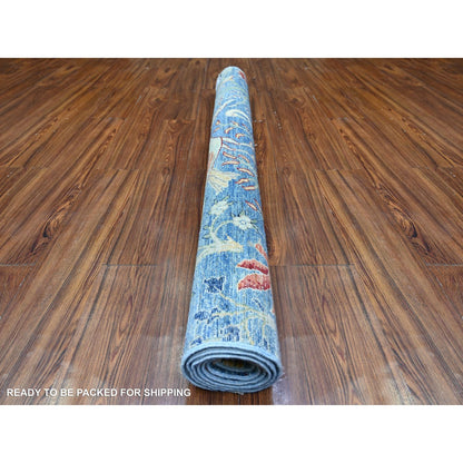 5'X6'4" Steel Blue Afghan Peshawar Hand Knotted Organic Wool Rug