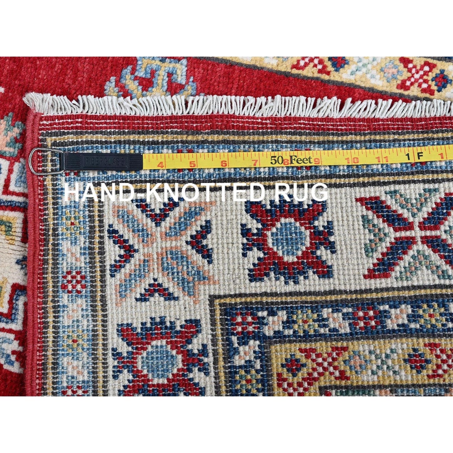2'8"X9'6" Red Kazak With Geometric Design Hand Knotted Soft Wool Runner Rug