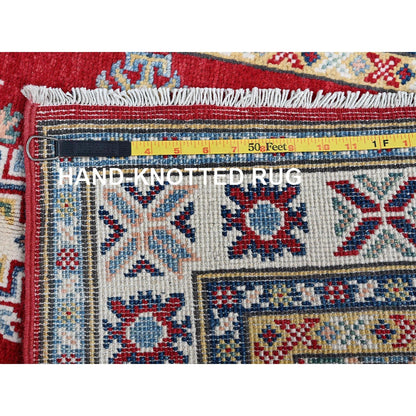 2'8"X9'6" Red Kazak With Geometric Design Hand Knotted Soft Wool Runner Rug