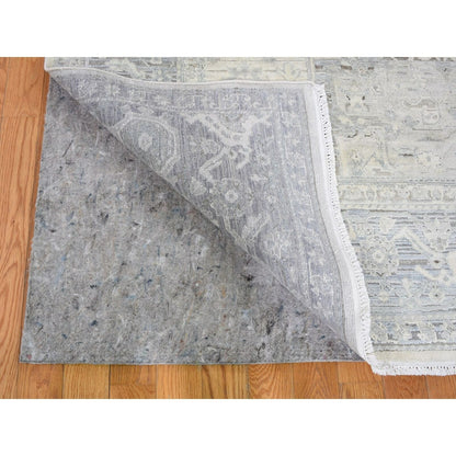 6'X9'5" Gray Pure Silk & Textured Wool Oushak Geometric Motif Rug