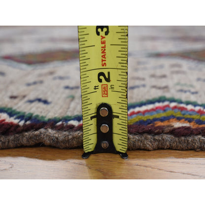 3'10"X5'8" Brown Afghan Balooch Geometric Design Hand Knotted Wool Rug