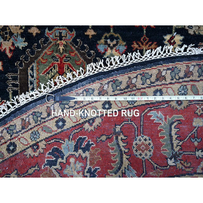 10'X10' Power Black Hand Knotted Karjihooz Design Pure Wool Round Rug