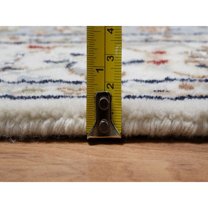 2'8"X10'1" Blue Wool And Silk Nain Floral Pattern Hand Knotted Runner Rug