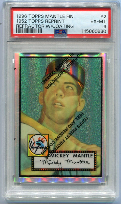 Mickey Mantle 1996 Topps Finest 1952 Reprint Refractor Card #2 W/Coating Psa Gra