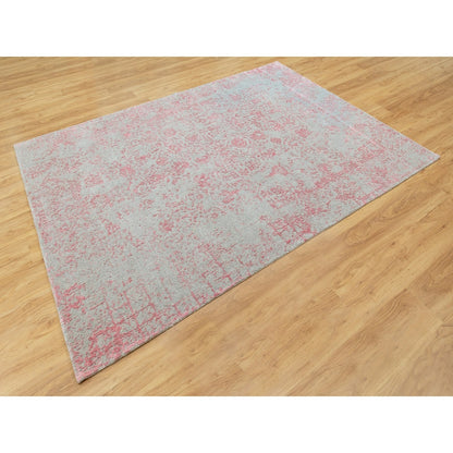 6'X9' Pink Hand Loomed Jacquard Wool And Art Silk All Over Design Rug